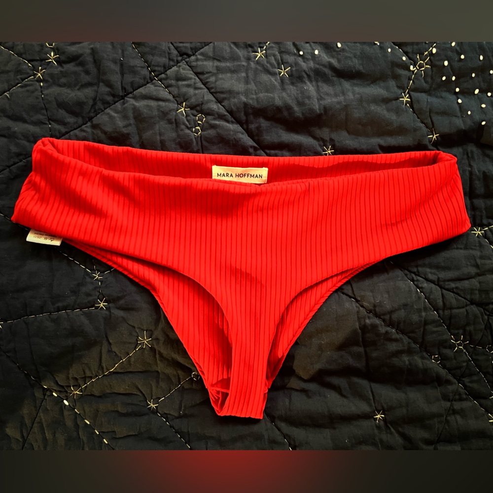 Mara Hoffman Sia Red Ribbed Bikini Bottom